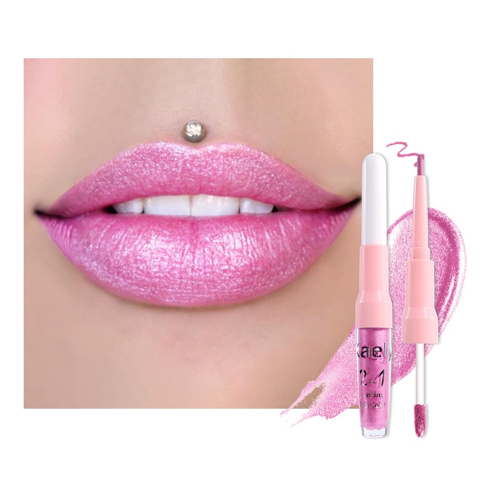 evpct Pink Metallic Glitter Lip Liner and Liquid Lipstick Set front view