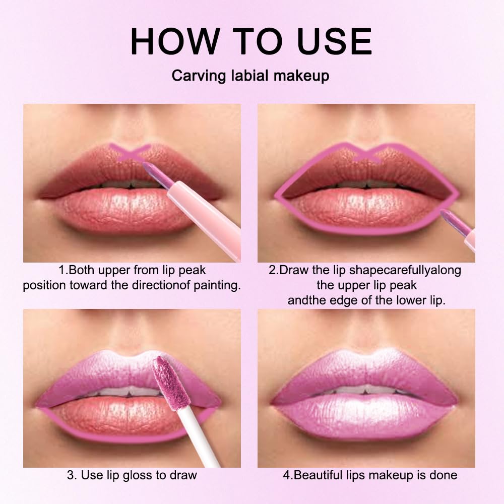 evpct Pink Metallic Glitter Lip Liner and Liquid Lipstick Set on a makeup table