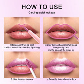 evpct Pink Metallic Glitter Lip Liner and Liquid Lipstick Set on a makeup table