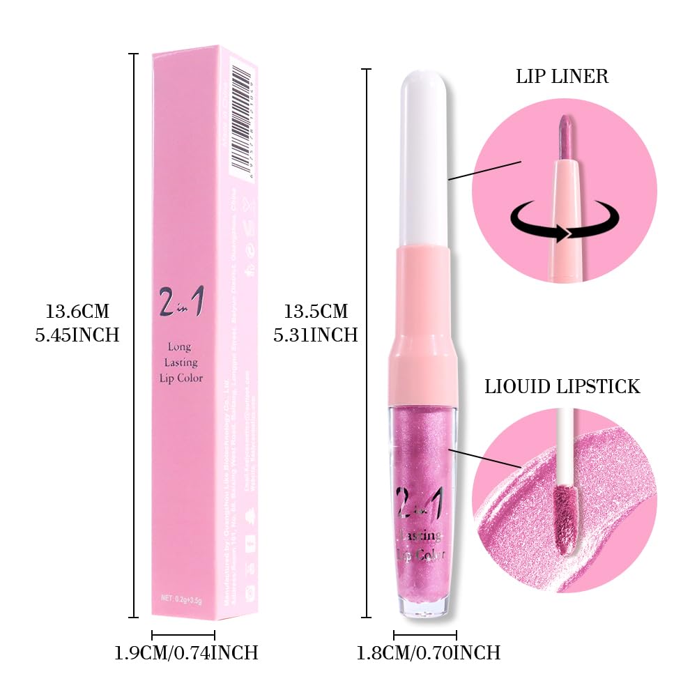 evpct Pink Metallic Glitter Lip Liner and Liquid Lipstick Set packaging