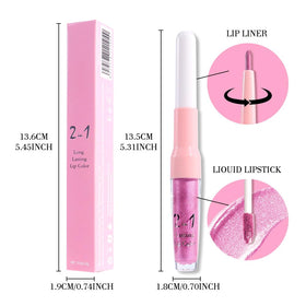 evpct Pink Metallic Glitter Lip Liner and Liquid Lipstick Set packaging