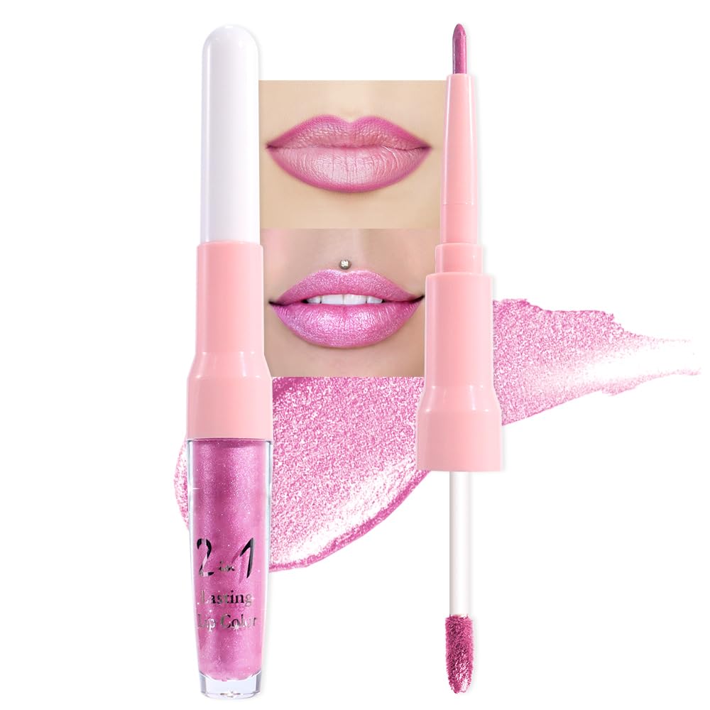evpct Pink Metallic Glitter Lip Liner and Liquid Lipstick Set swatches