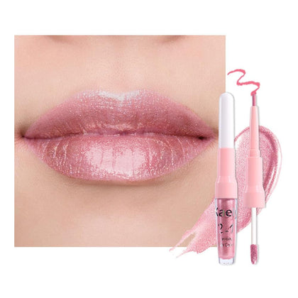 evpct Warm Pink Metallic Glitter Lip Liner and Lipstick Combo Set front view