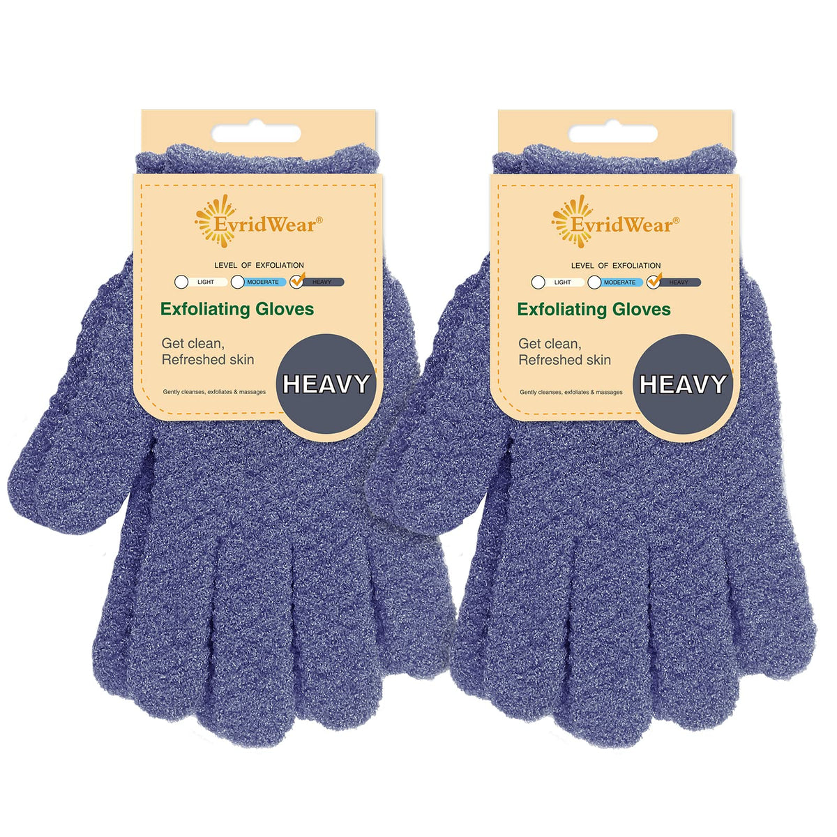 Evridwear exfoliating bath gloves front view in blue