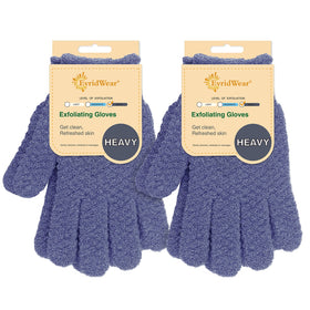 Evridwear exfoliating bath gloves front view in blue