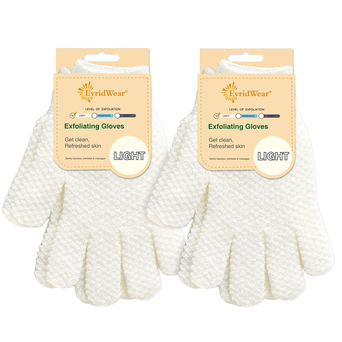 Evridwear Exfoliating Bath Gloves front view, light colour