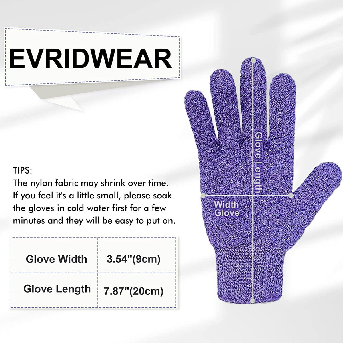 Evridwear Exfoliating Bath Gloves hanging for drying