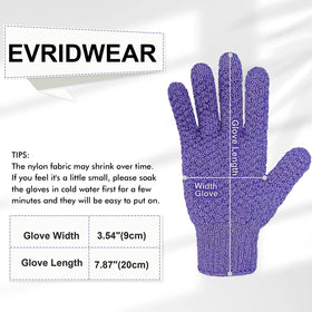 Evridwear Exfoliating Bath Gloves hanging for drying