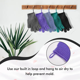 Evridwear Exfoliating Bath Gloves in use during a shower