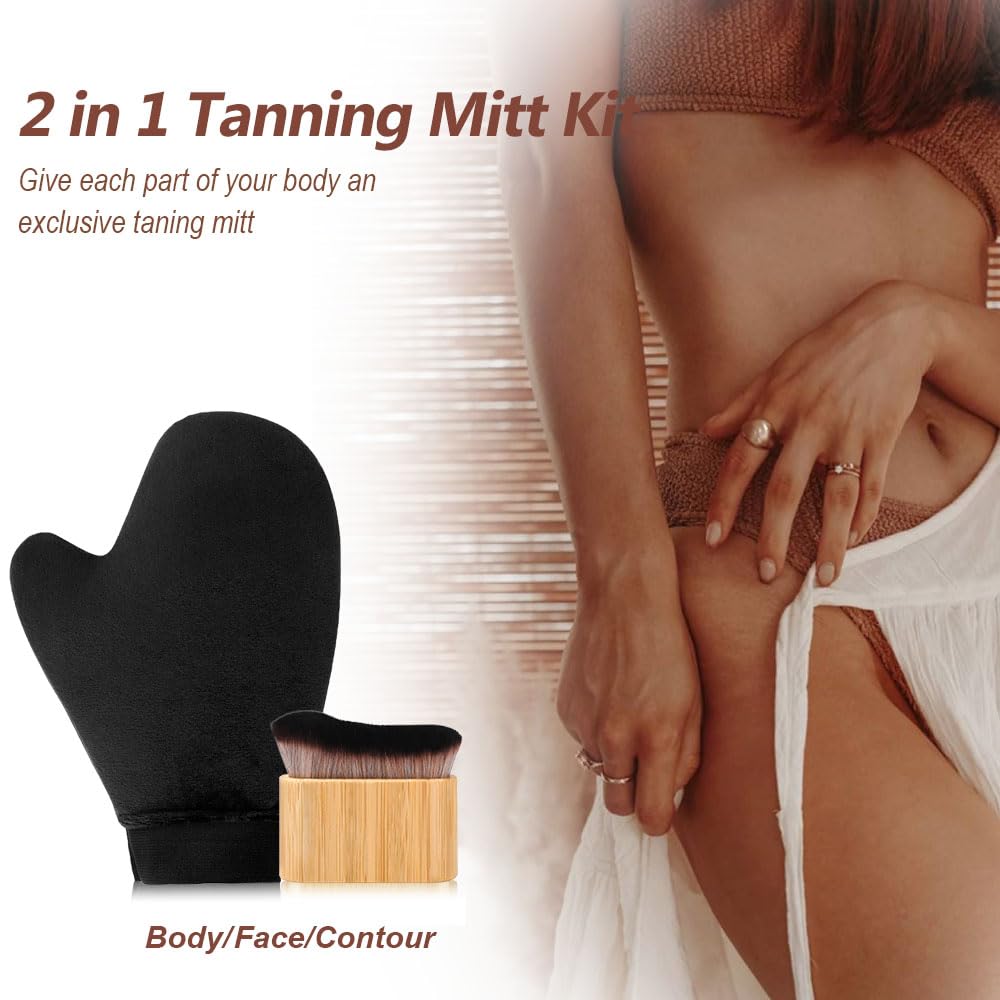EVYTTA tanning kit packaging with mitt and brush
