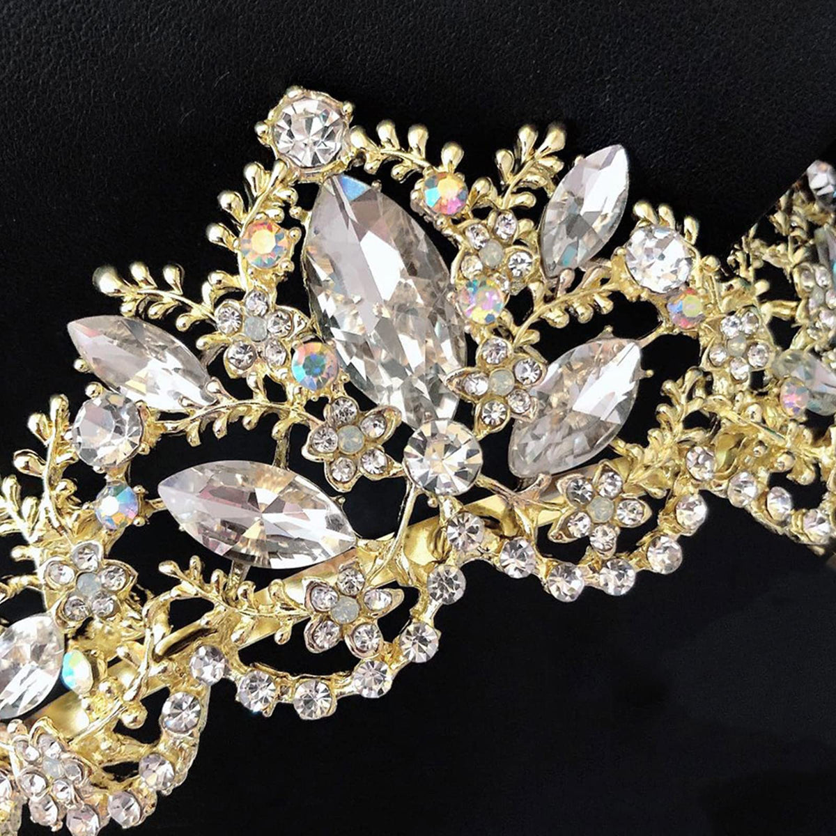 Exacoo Gold Tiara close-up of rhinestone details