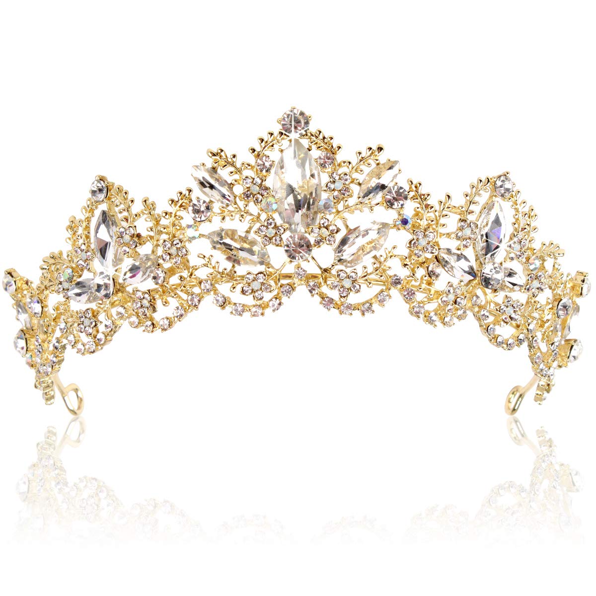 Exacoo Gold Tiara Crown front view with rhinestones