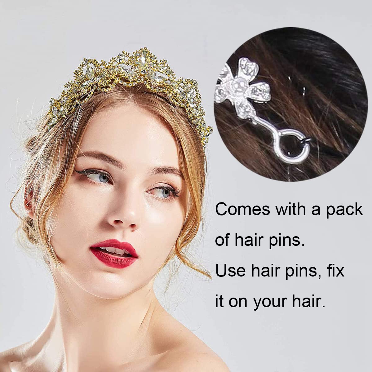 Exacoo Gold Tiara on a model during a wedding