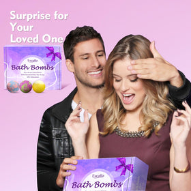 Excalla bath bombs in a relaxing bathroom setting