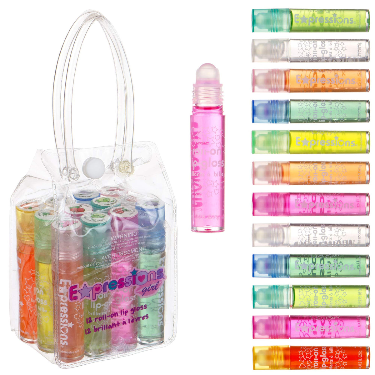 Expressions Girl 12pc Roll-On Lip Gloss Set with assorted flavours