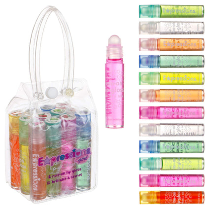 Expressions Girl 12pc Roll-On Lip Gloss Set with assorted flavours