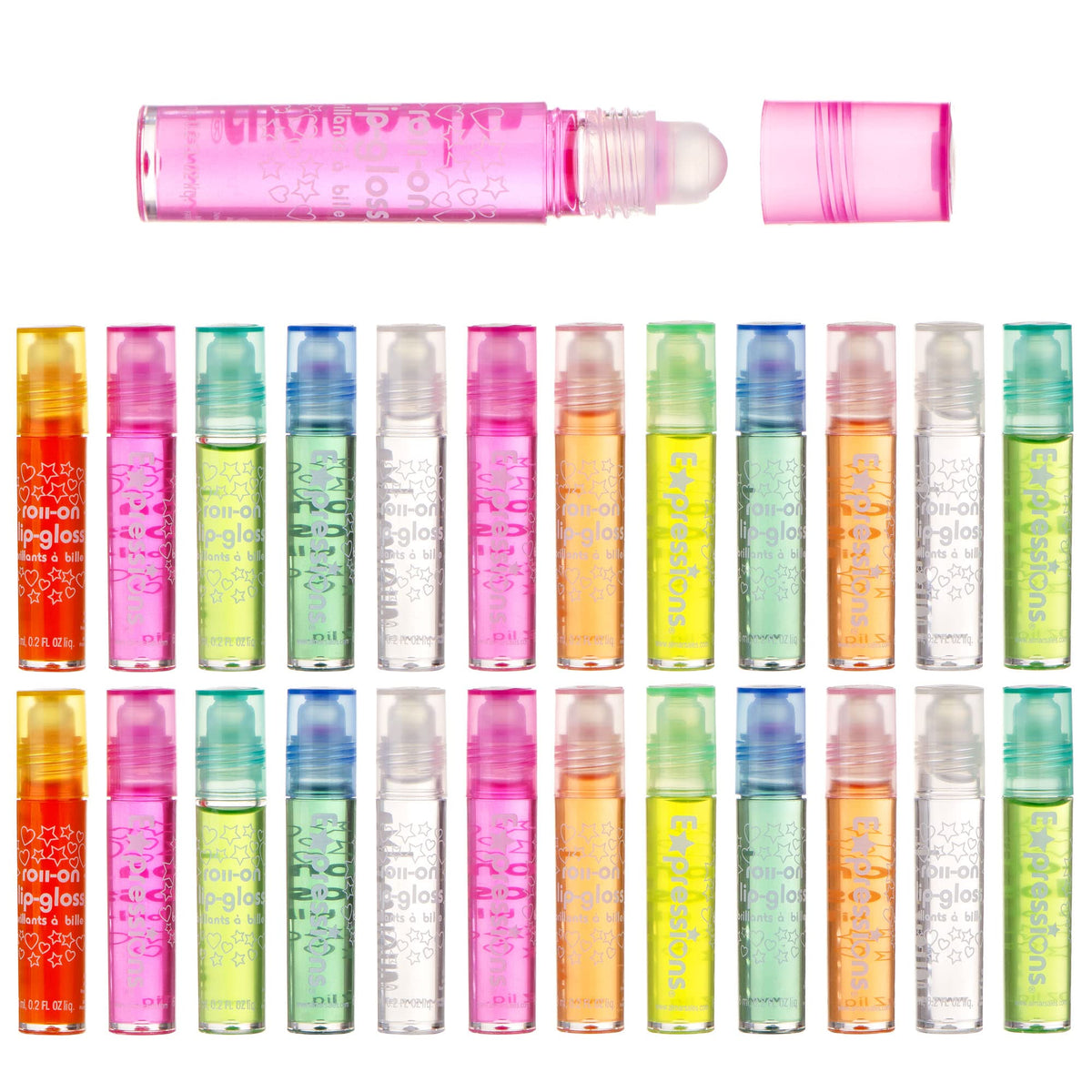 Expressions Girl 24pc Roll On Lip Gloss Set front view with carrying case