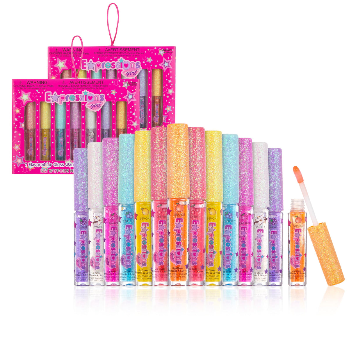Expressions girl Fruity Flavored Lip Gloss Set front view with assorted colors