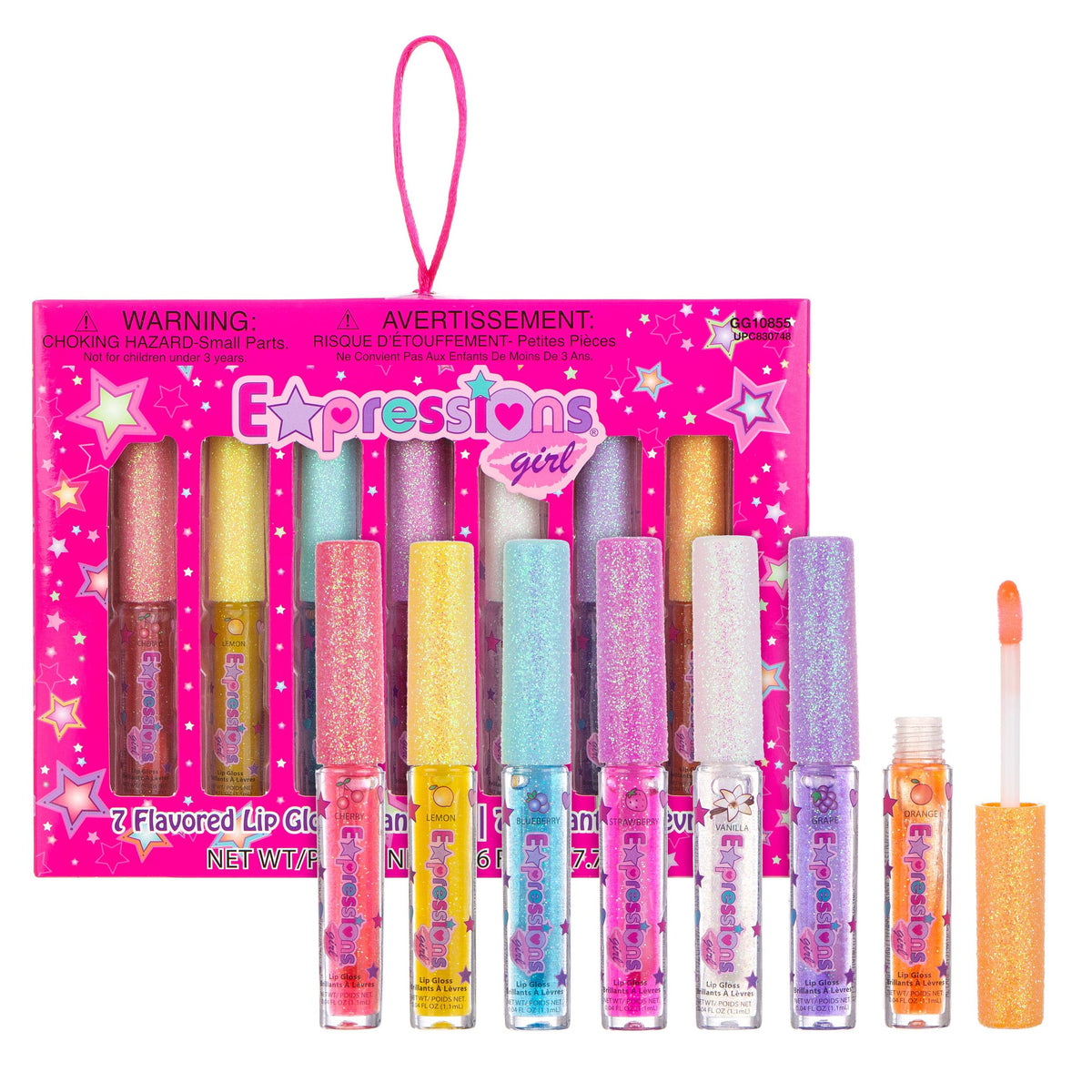 Expressions girl Fruity Flavored Lip Gloss Set front view with assorted colours