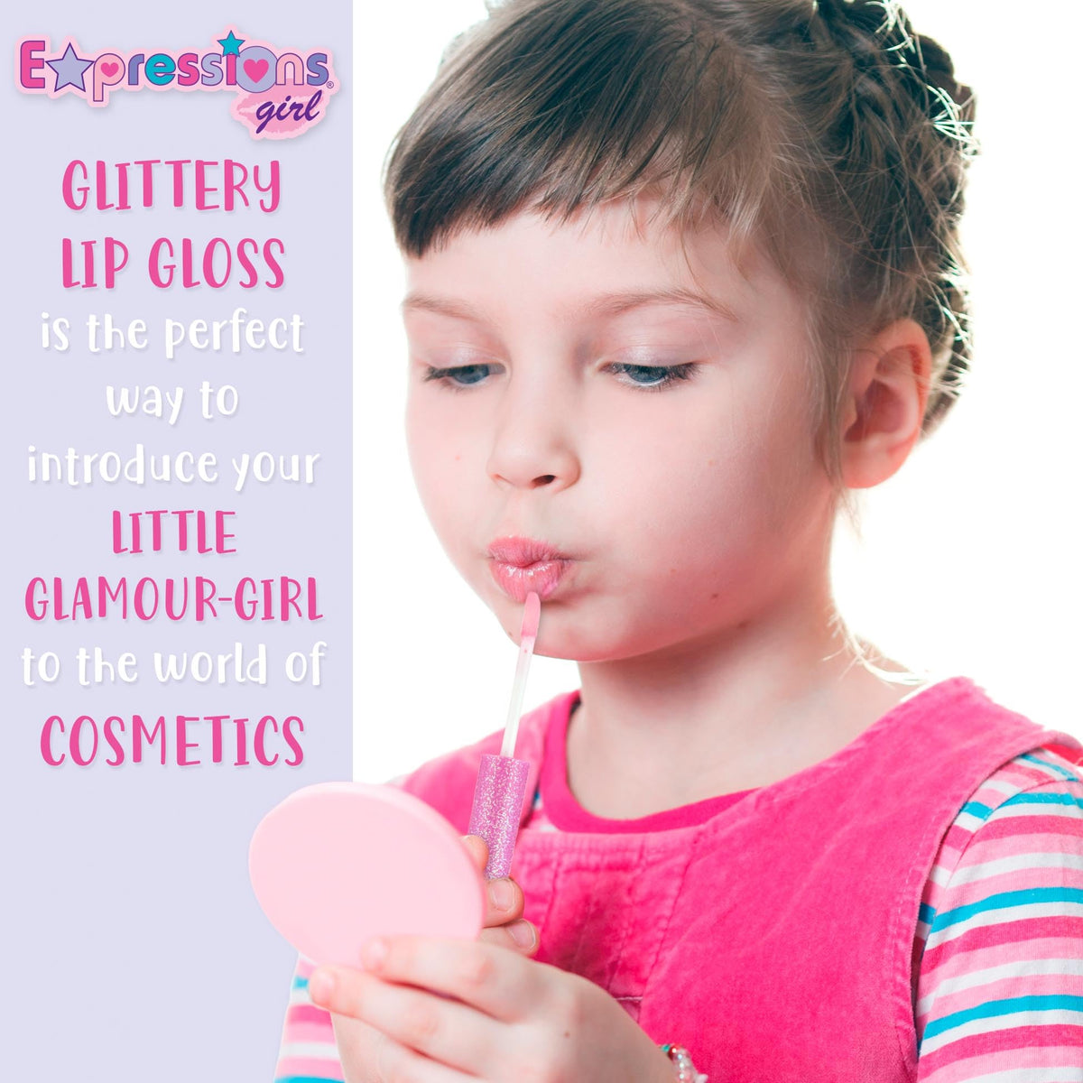 Expressions girl Strawberry Pink lip gloss wand close-up