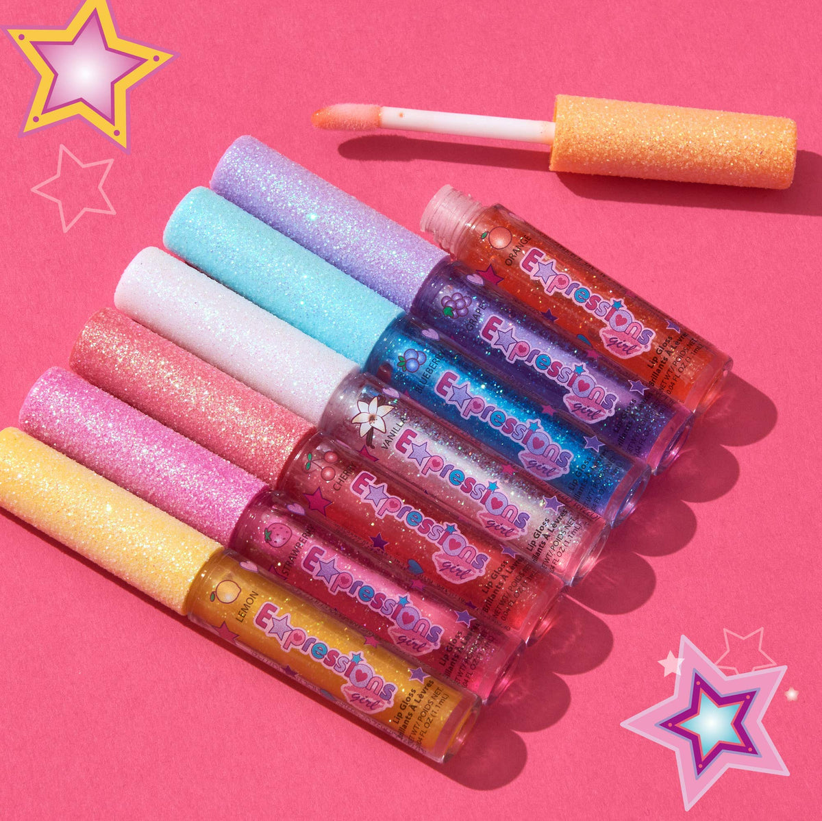 Expressions girl Strawberry/Pink lip gloss wand with glitter cap
