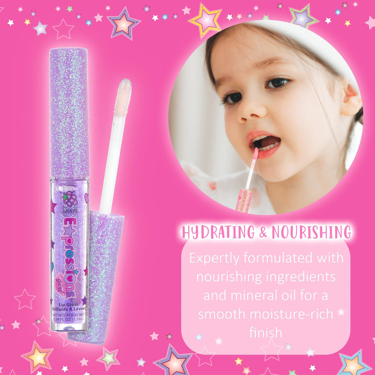 Expressions girl Vanilla White lip gloss wand close-up