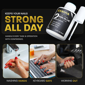 EXSIVIA nail glue showing waterproof feature
