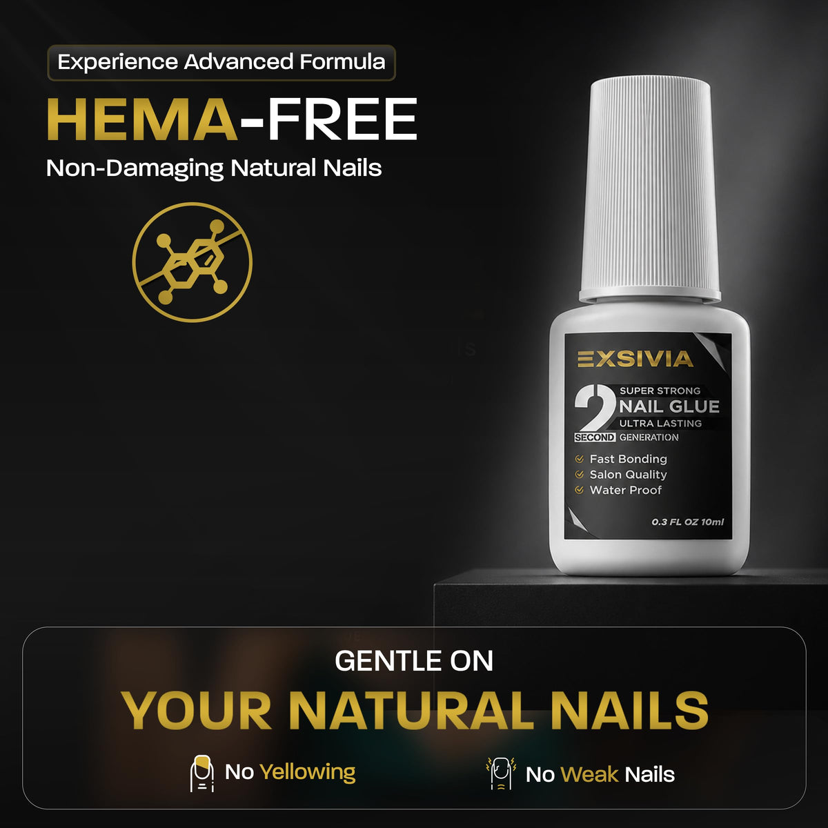 EXSIVIA nail glue with clear finish on nails