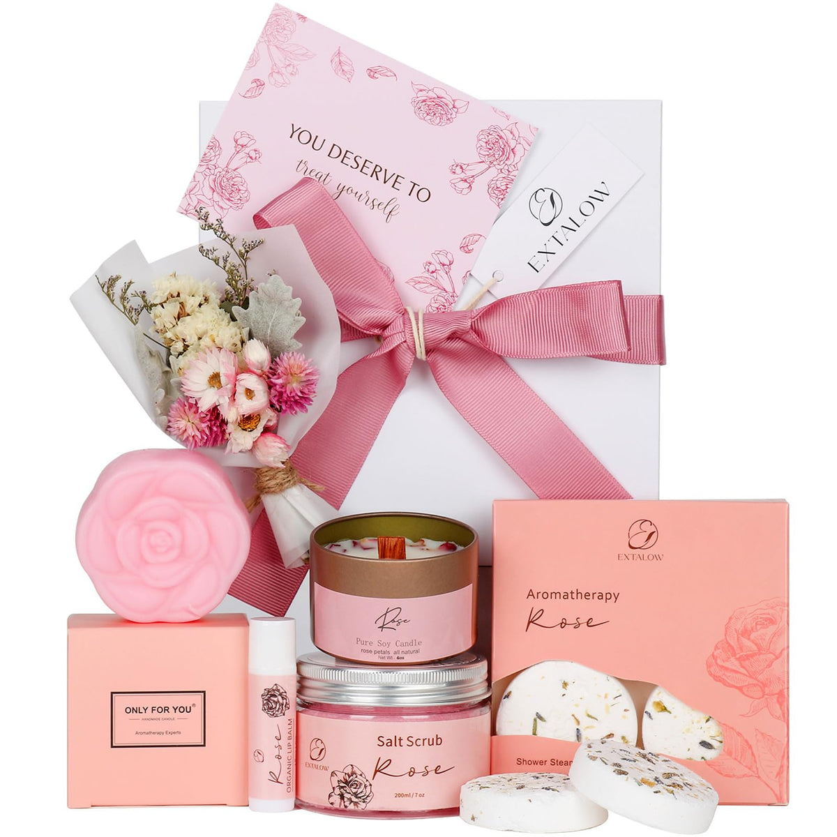 EXTALOW Rose Spa Gift Set with floral soap bar and body scrub