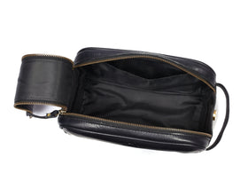 Exterior zippered pocket of AARON Leather Toiletry Pouch