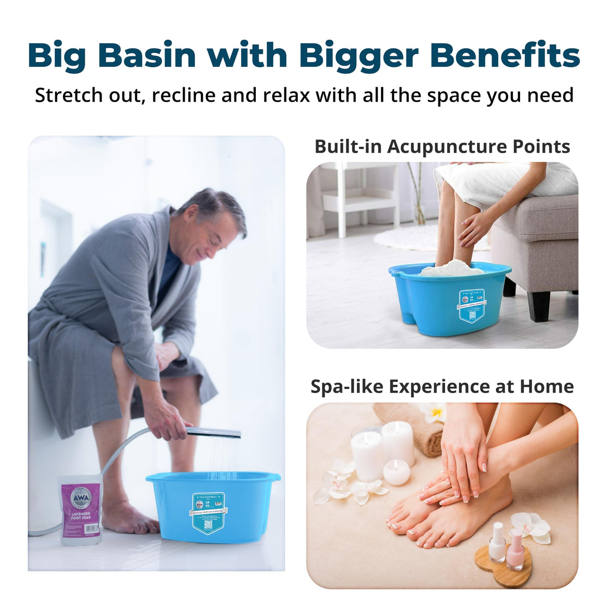 Extra Large Foot Soaking Tub filled with warm water and Epsom salts