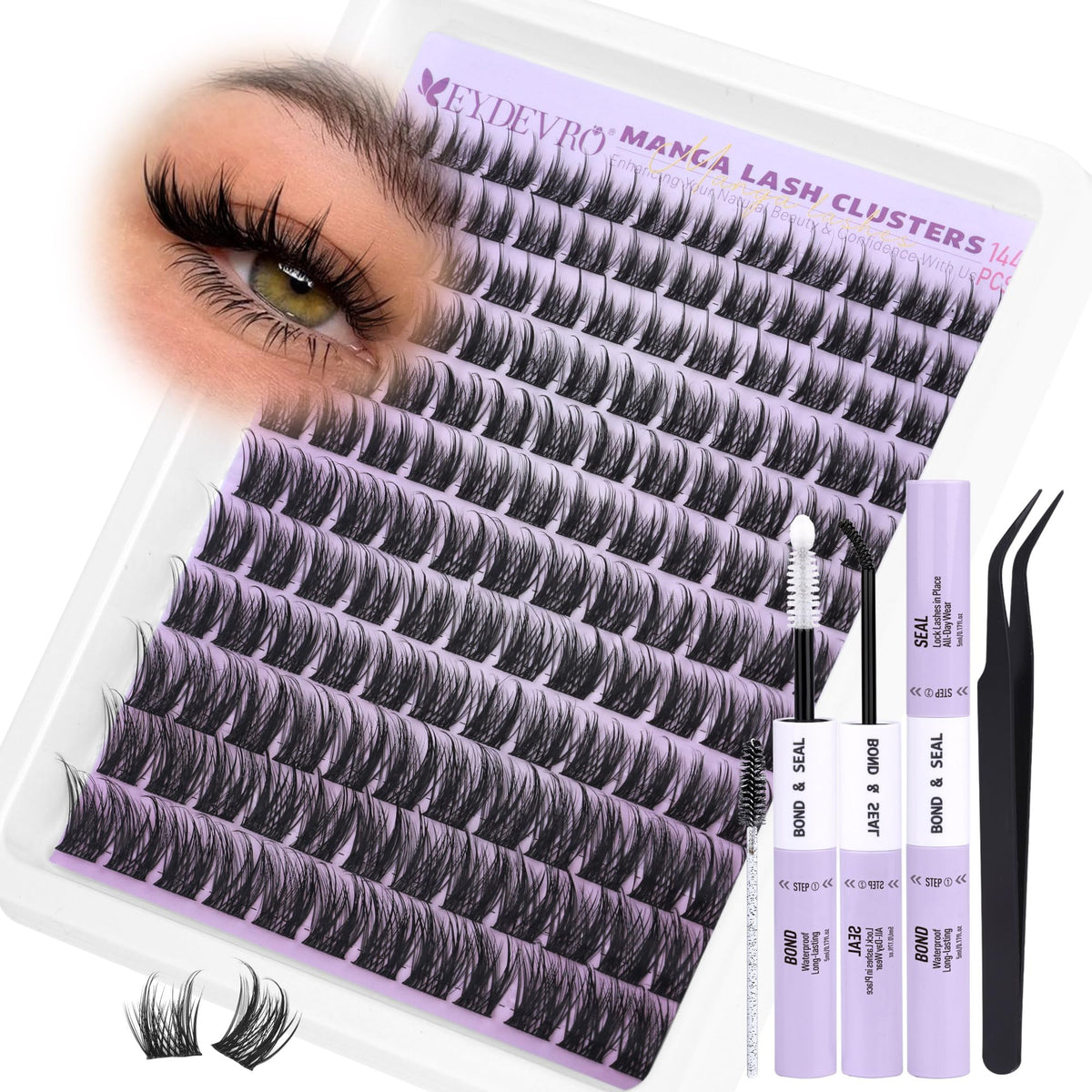 EYDEVRO Manga Lash Clusters Kit with various lash lengths
