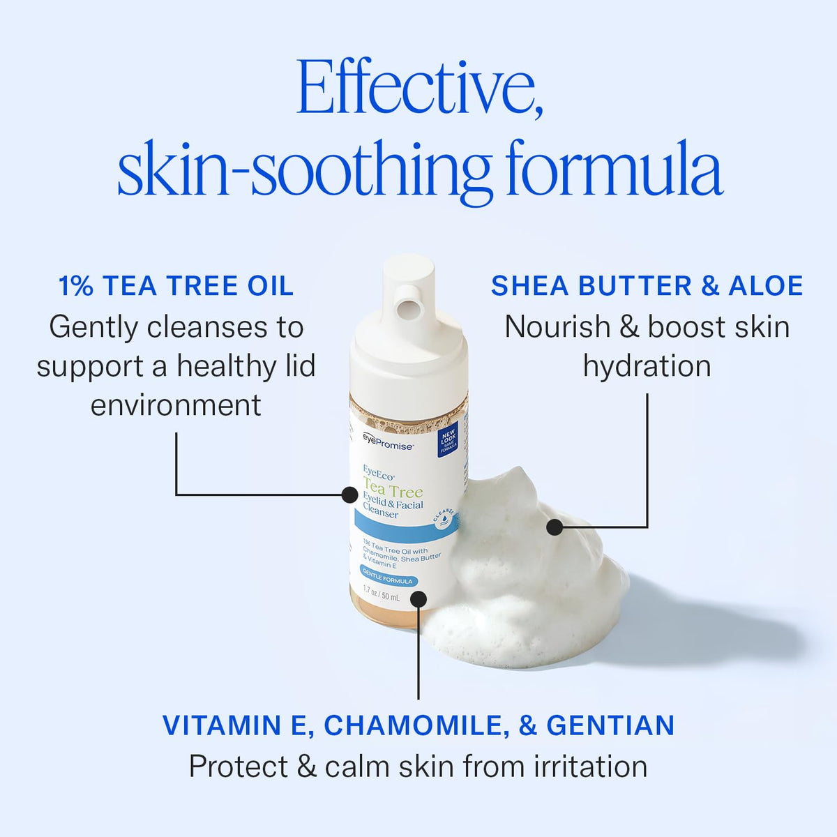 EYEECO Gentle Tea Tree Eyelid & Facial Cleanser with natural ingredients