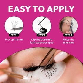 Eyesy Lash 10D fans arranged on a lash artist's table