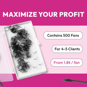 Eyesy Lash premade fans displayed on a lash artist's table
