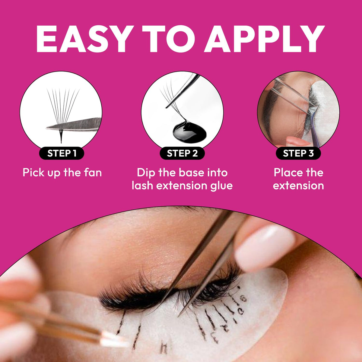Eyesy Lash premade fans displayed with tools
