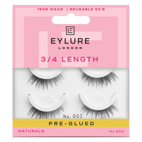 Eylure Pre-Glued False Eyelashes No. 003 front view with packaging
