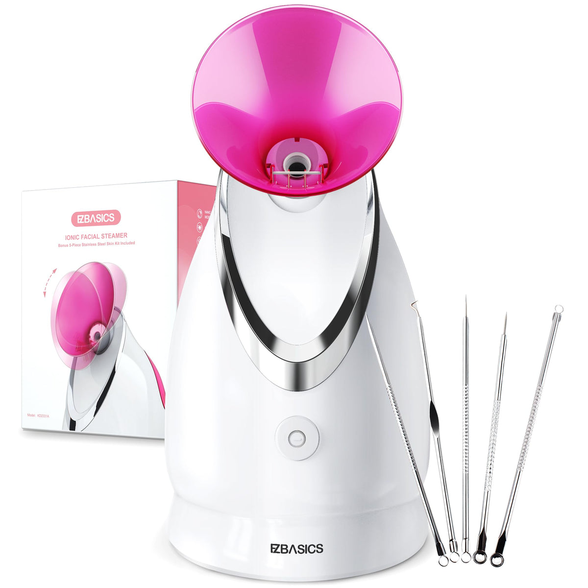 EZBASICS Facial Steamer front view in pink