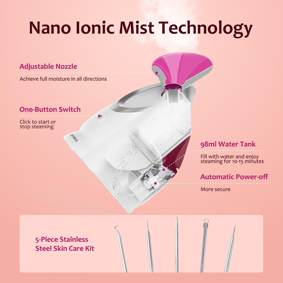 EZBASICS Facial Steamer side view with steam