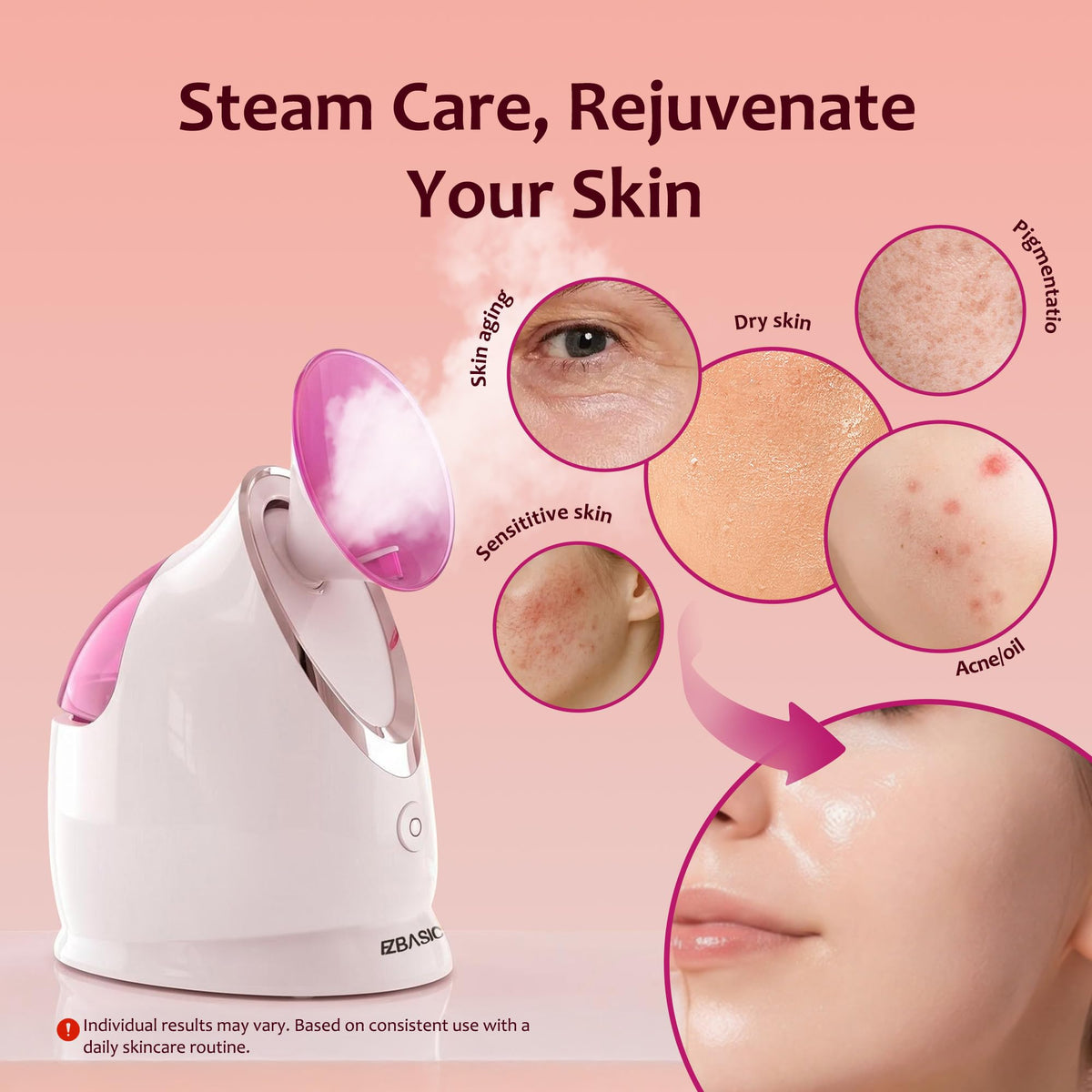 EZBASICS Facial Steamer with 5 Piece Skin Kit