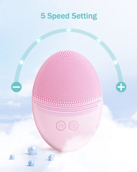 EZBASICS Silicone Facial Cleansing Brush displayed on a bathroom counter
