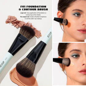 F02 Double-Sided Blush & Highlight Brush showing both ends