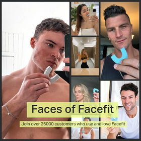 Facefit Jaw Exerciser in use by a person demonstrating jaw exercises