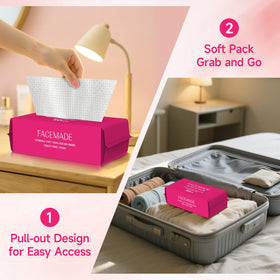 FACEMADE Disposable Face Towels displayed with skincare products
