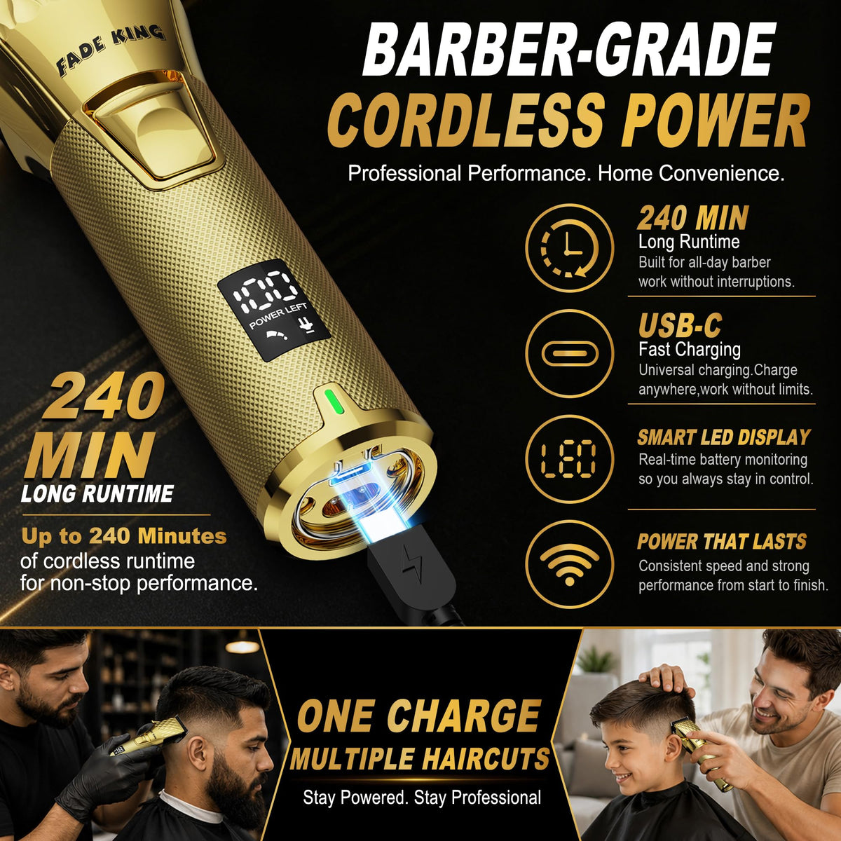 FADEKING cordless hair clippers in premium travel case
