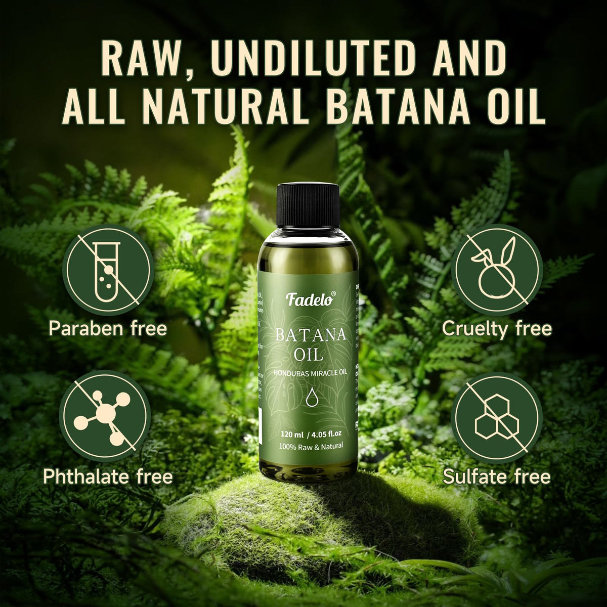Fadelo Batana Oil with natural ingredients background