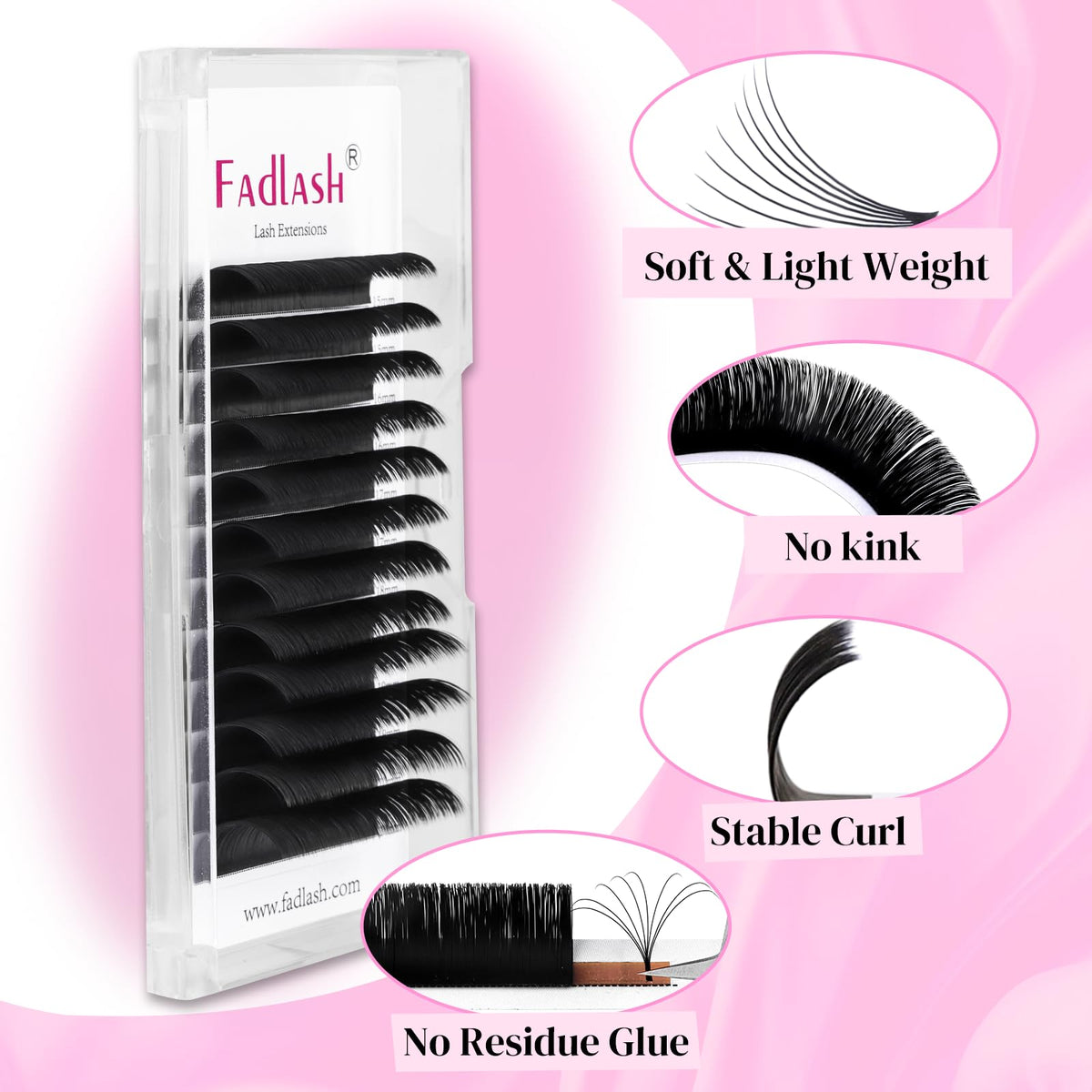 FADLASH eyelash extensions D Curl close-up