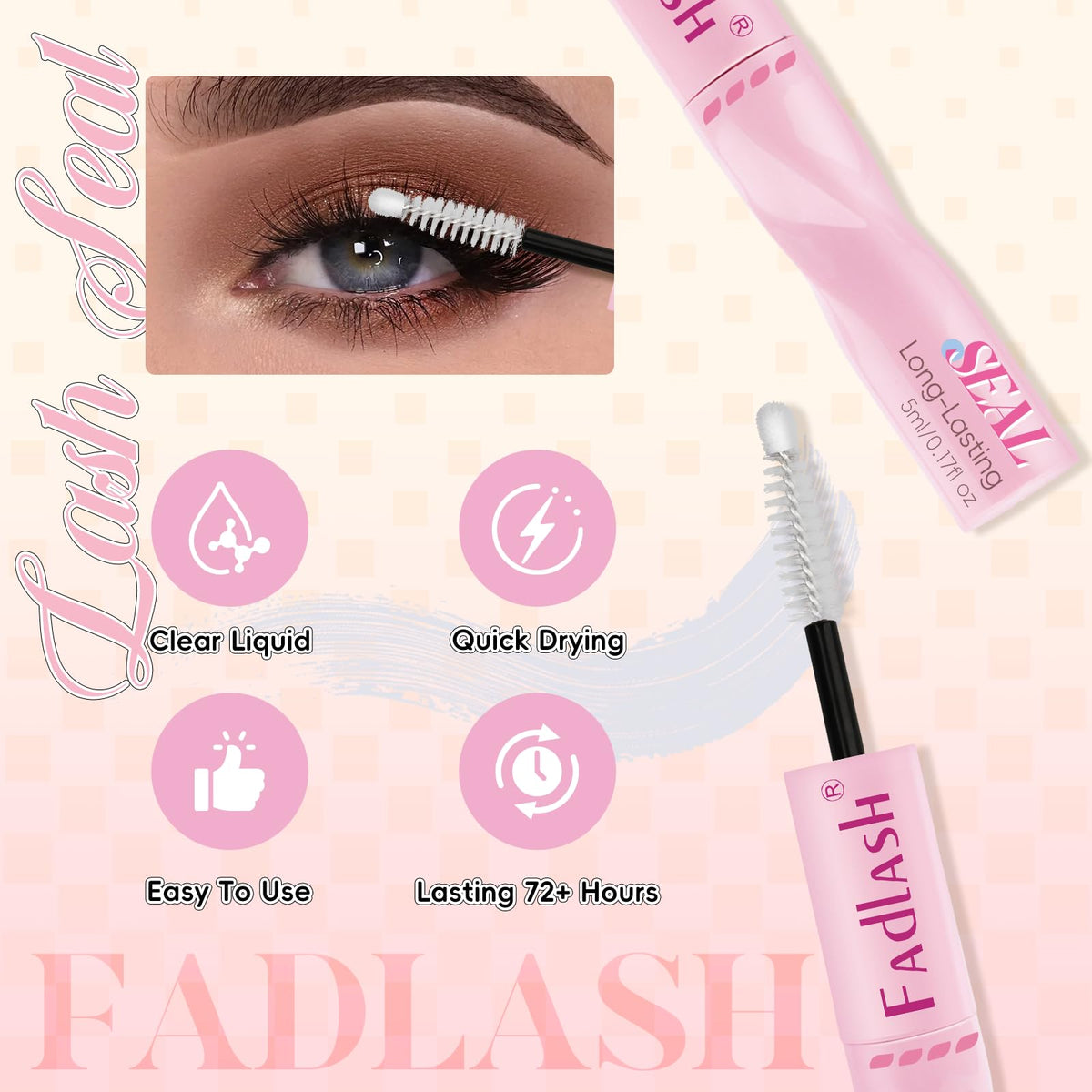 FADLASH Lash Bond and Seal 10ml showing black bond and transparent seal