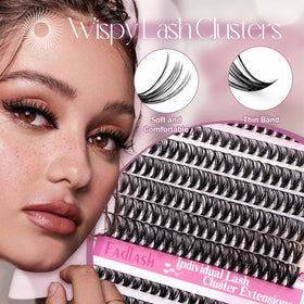 FADLASH lash clusters displayed in tray, showcasing variety