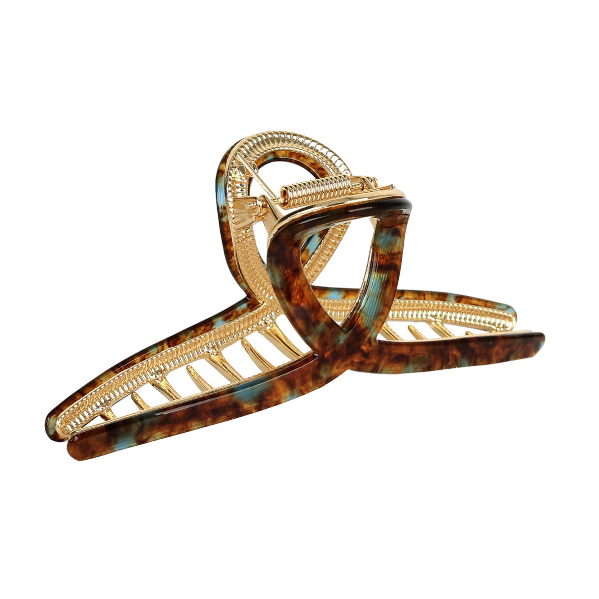 FAELBATY Big Hair Claw Clip in brown green front view